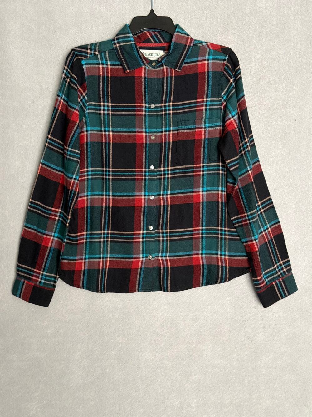 Aventura Plaid Flannel Top Button Front Long Sleeve Women's Small NEW